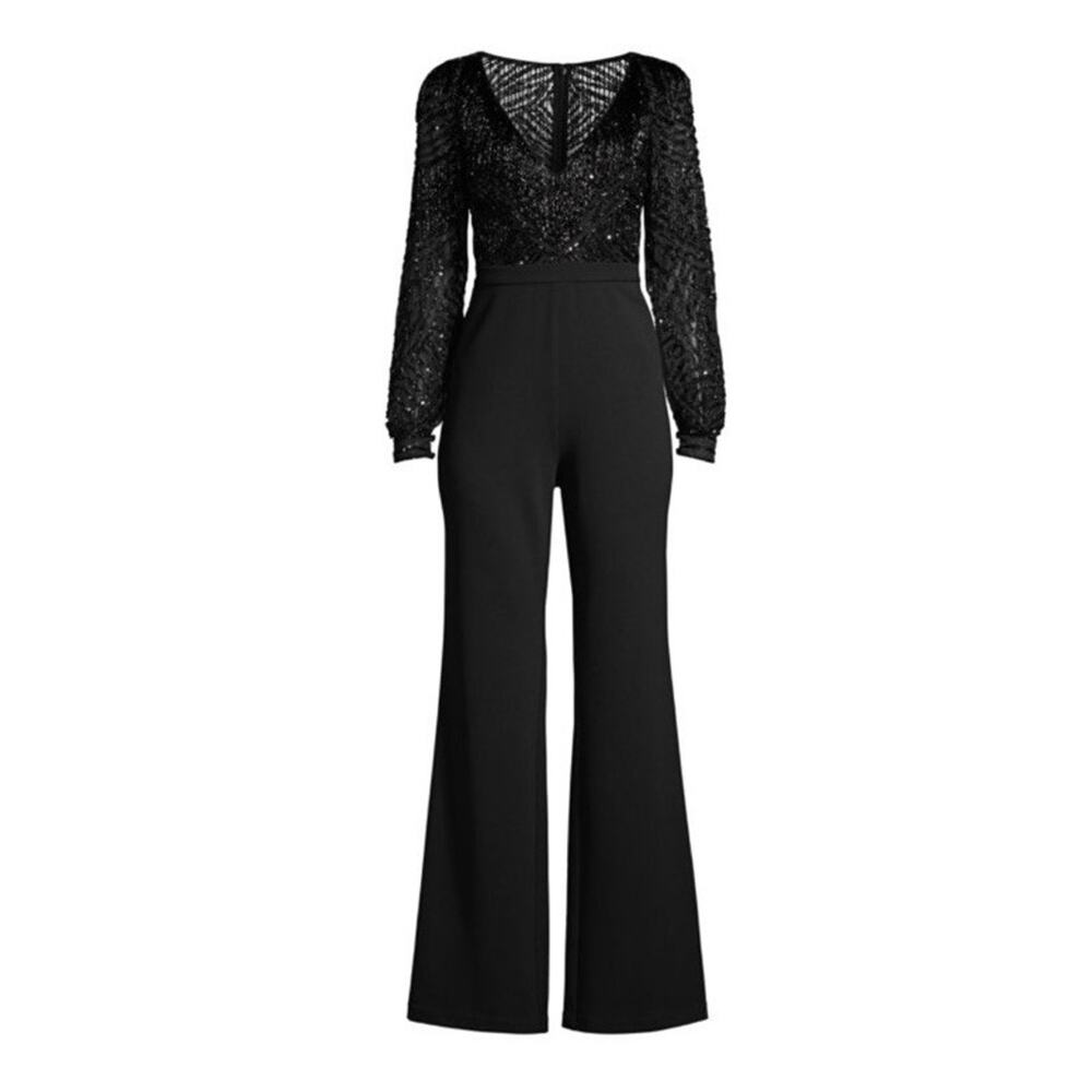 NEW $395 Aidan Mattox Beaded V-Neck Jumpsuit Size 2 Wedding Guest NYE Dress